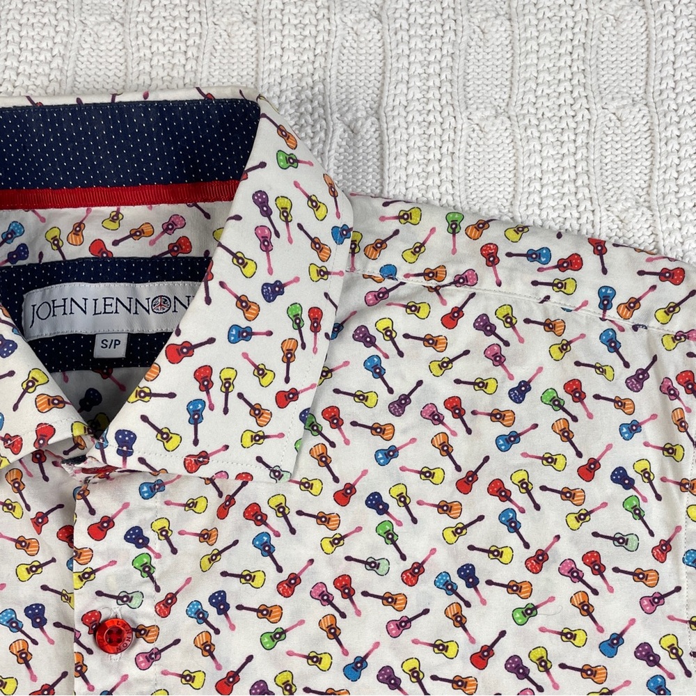 JOHN LENNON Flip Cuff Cotton Shirt Multicoloured Guitar Print Peace Beatles S